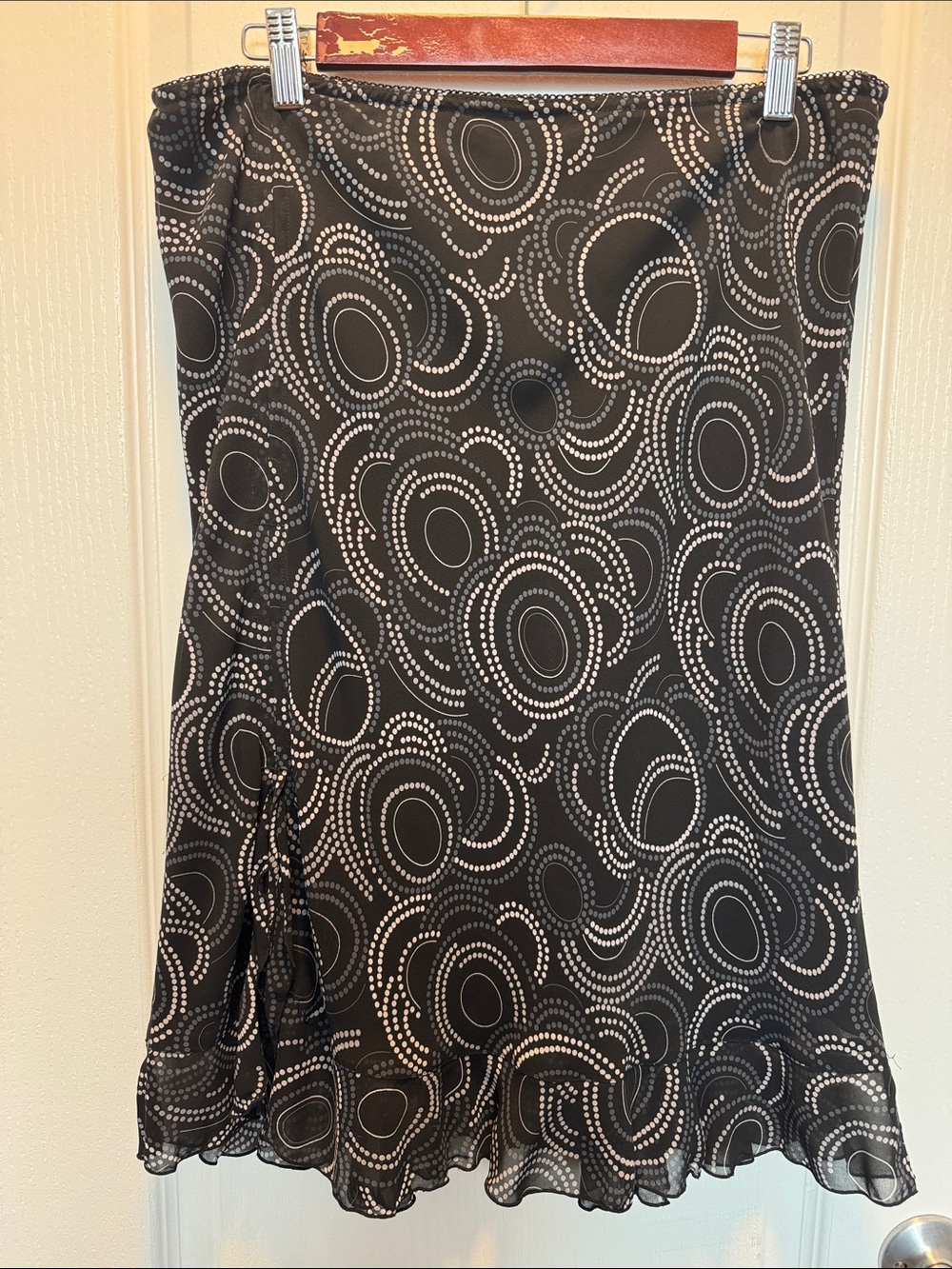 Esprit Black A-Line Skirt with White Dot Swirl Pattern